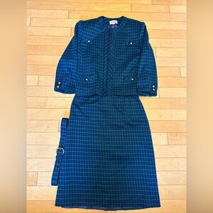 Vintage Henry Lee Suit Womens 14 Blue Plaid Clueless Costume Office Blazer Belt‎
